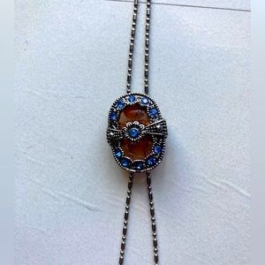 Vintage bolero silver necklace with blue and pink stones